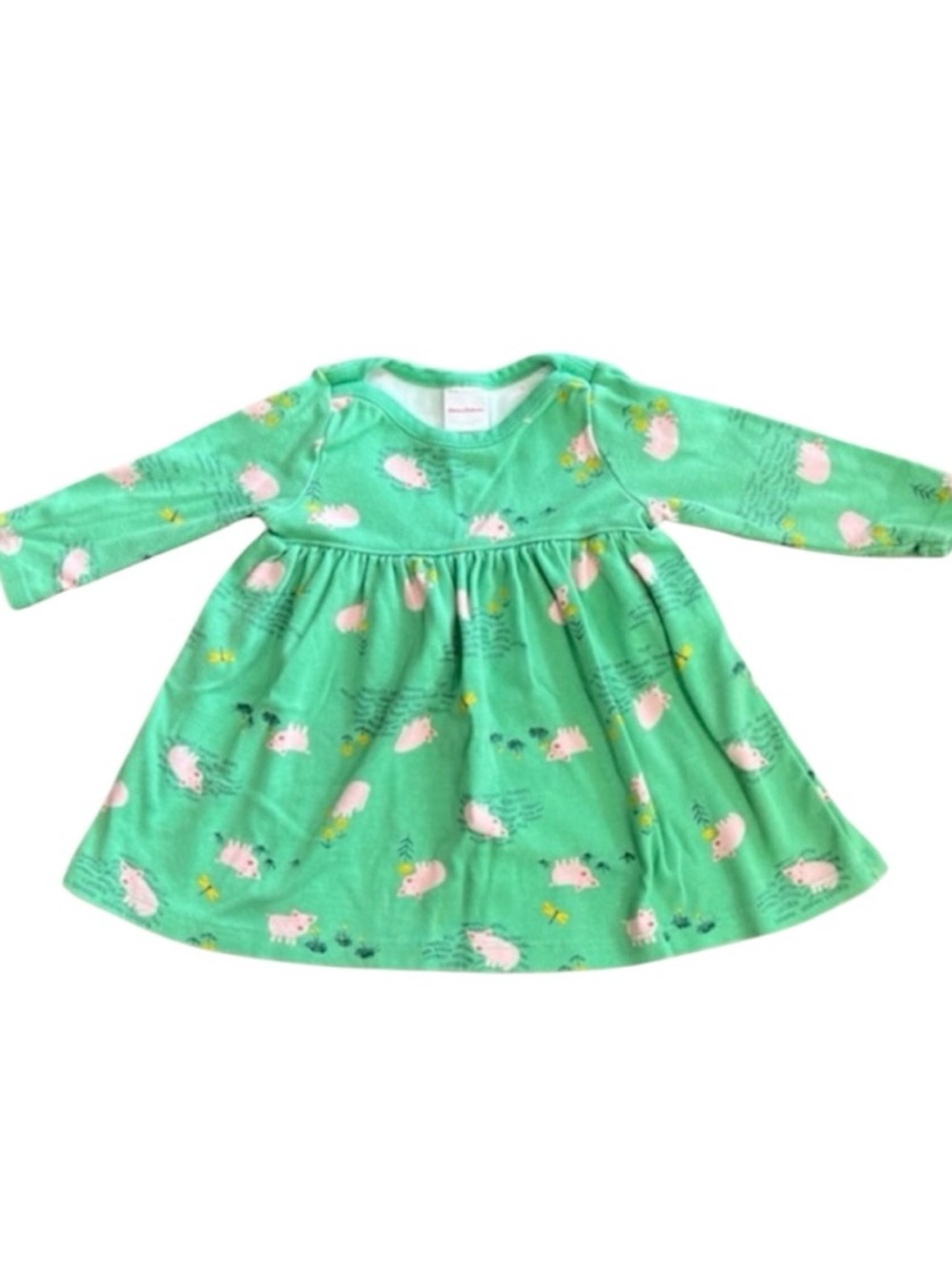 Hanna Andersson Organic Cotton Long Sleeve Dress - Green Pig Print Girls 12-18